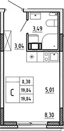 Планировка — Аннино Сити, Студия, 20 м²