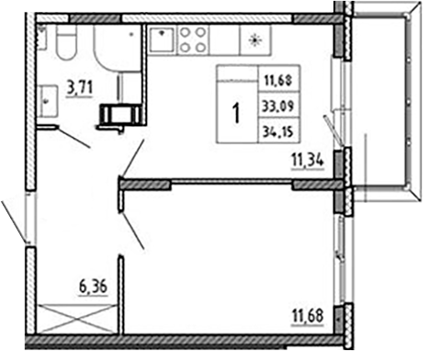 Планировка — Аннино Сити, 1-комн., 33 м²