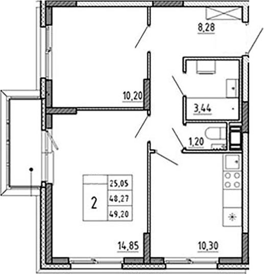 Планировка — Аннино Сити, 2-комн., 48 м²