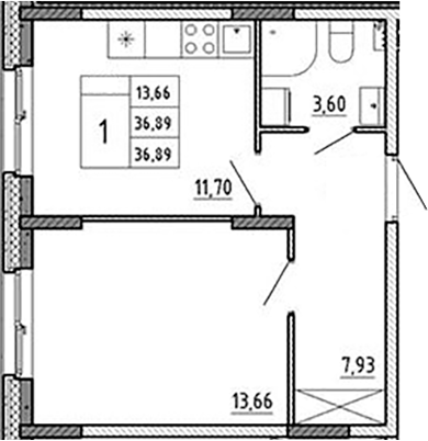 Планировка — Аннино Сити, 1-комн., 37 м²