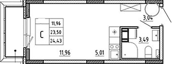 Планировка — Аннино Сити, Студия, 24 м²