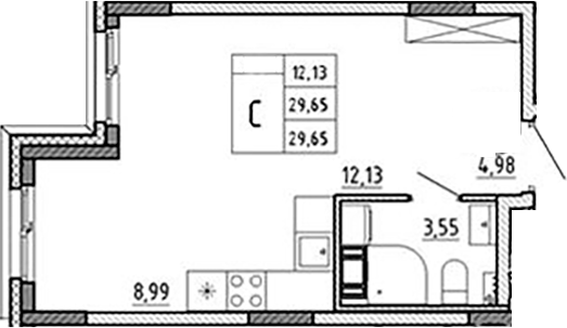 Планировка — Аннино Сити, Студия, 30 м²