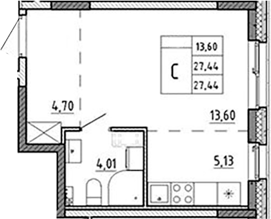 Планировка — Аннино Сити, Студия, 27 м²