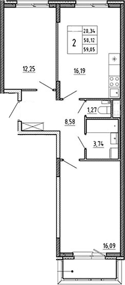 Планировка — Аннино Сити, 3-комн., 58 м²