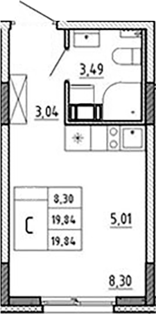 Планировка — Аннино Сити, Студия, 20 м²