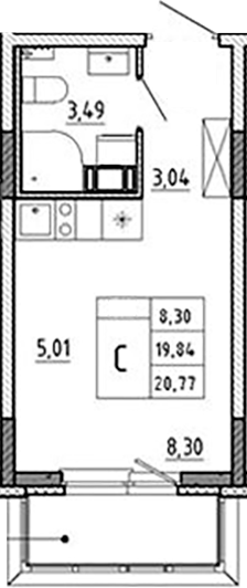 Планировка — Аннино Сити, Студия, 20 м²