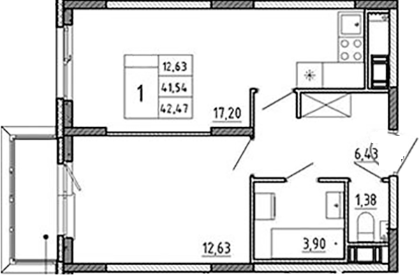 Планировка — Аннино Сити, 2-комн., 42 м²