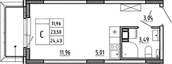 Планировка — Аннино Сити, Студия, 24 м²