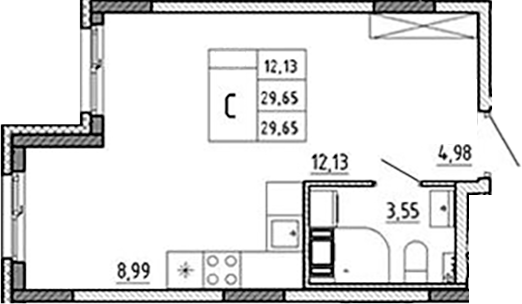 Планировка — Аннино Сити, Студия, 30 м²