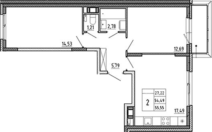 Планировка — Аннино Сити, 3-комн., 54 м²