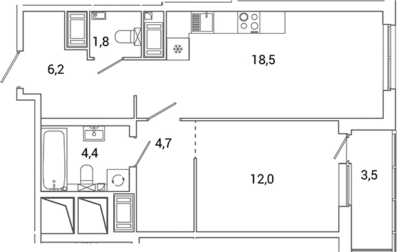 Планировка — Окла Вижн, 2-комн., 47 м²