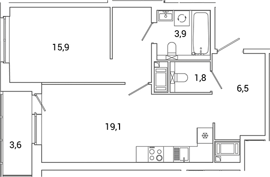 Планировка — Окла Вижн, 2-комн., 47 м²