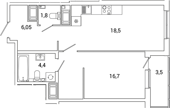 Планировка — Окла Вижн, 2-комн., 47 м²