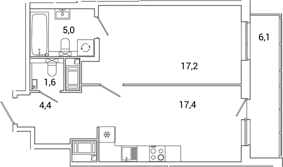 Планировка — Окла Вижн, 2-комн., 45 м²