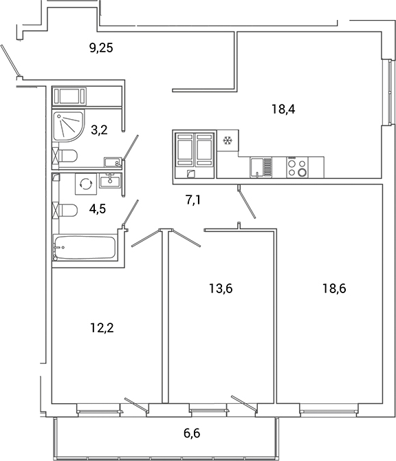 Планировка — Окла Вижн, 4-комн., 87 м²