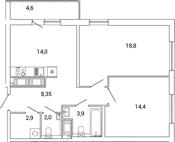 Планировка — Окла Вижн, 2-комн., 64 м²