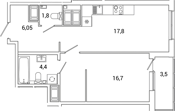 Планировка — Окла Вижн, 2-комн., 47 м²
