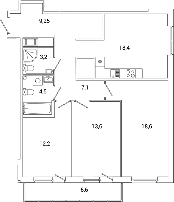 Планировка — Окла Вижн, 4-комн., 87 м²