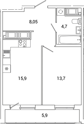 Планировка — Окла Вижн, 2-комн., 42 м²