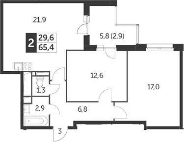 Планировка — Настроение, 3-комн., 63 м²