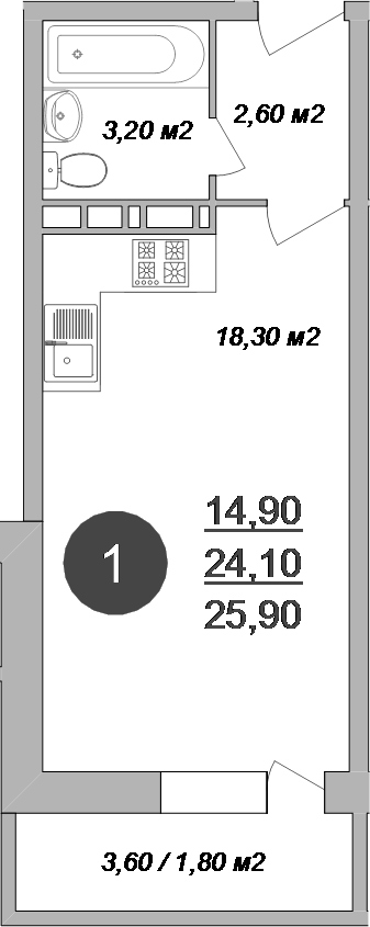 Планировка — Новые Островцы, Студия, 24 м²