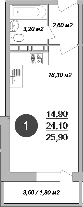 Планировка — Новые Островцы, Студия, 24 м²