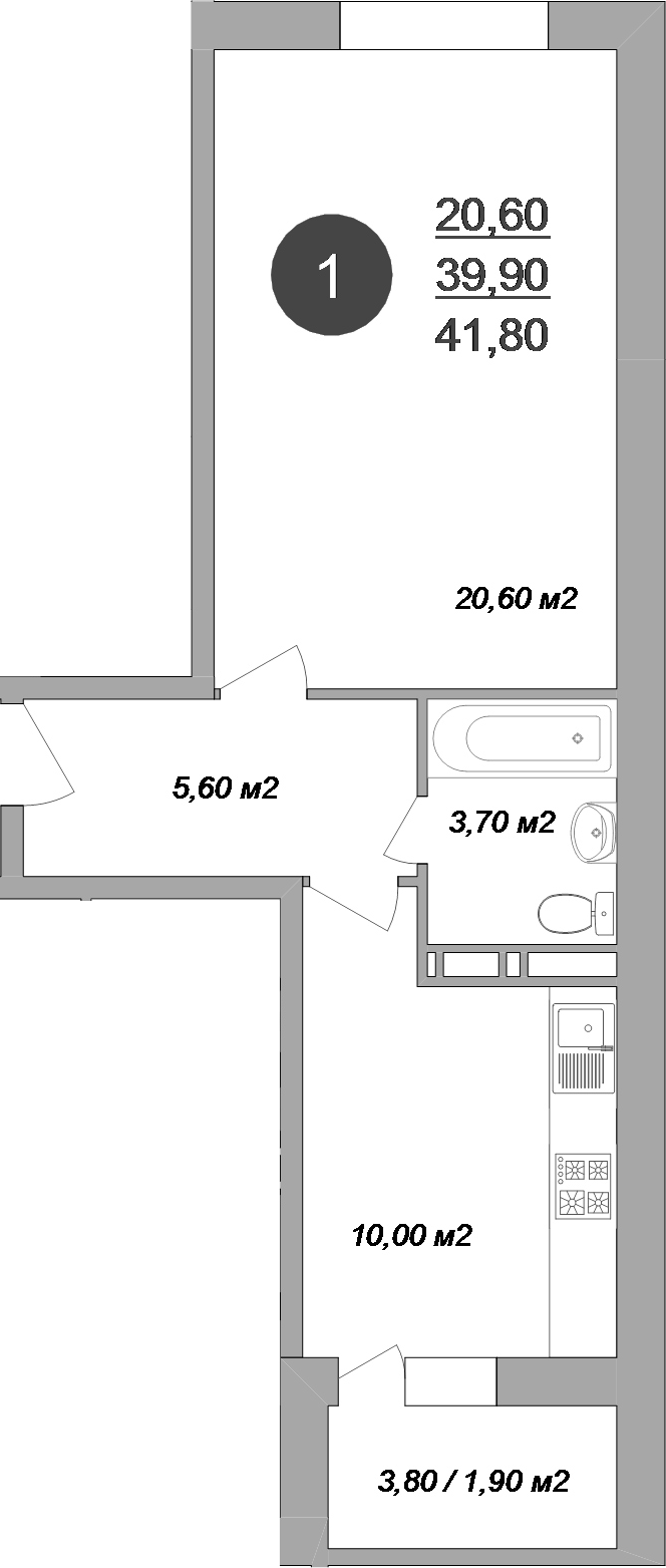 Планировка — Новые Островцы, 1-комн., 40 м²