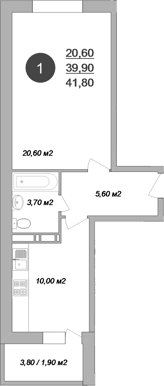 Планировка — Новые Островцы, 1-комн., 40 м²