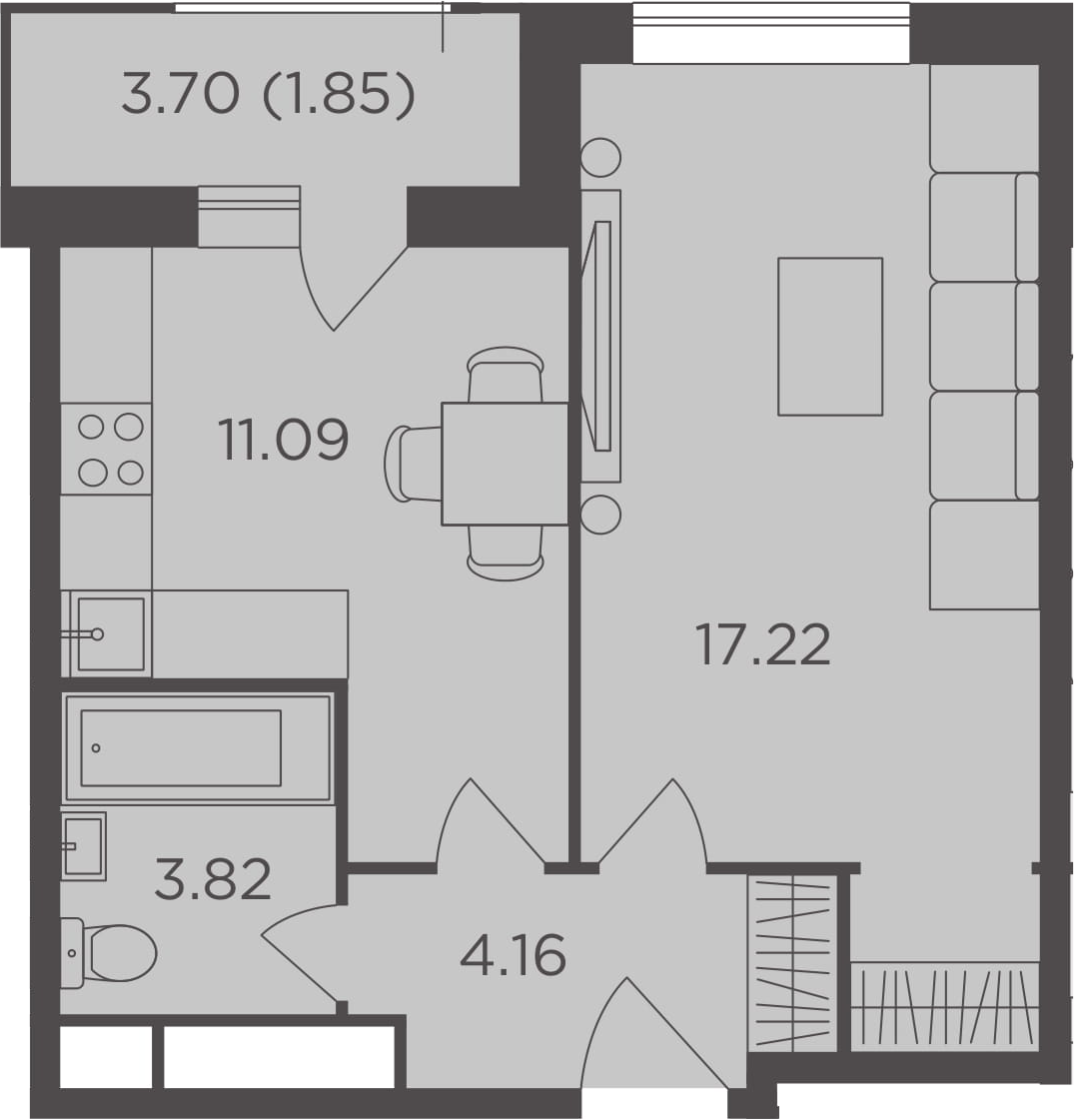 Планировка — Одинград, квартал Семейный, 1-комн., 36 м²