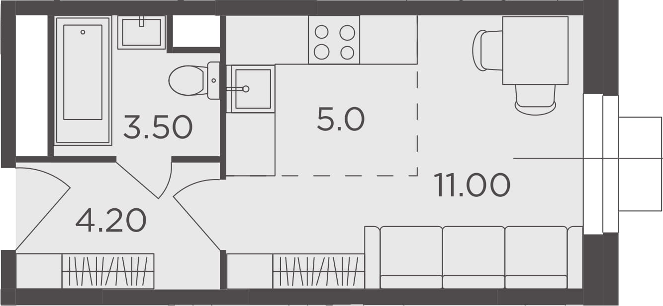 Планировка — Одинград, квартал Семейный, Студия, 24 м²