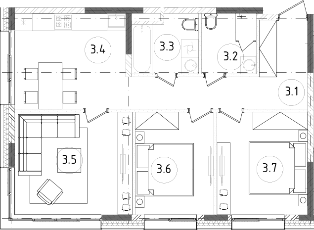 Планировка — Зорге, 9, 3-комн., 67 м²