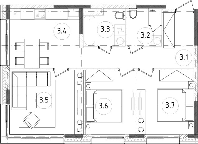 Планировка — Зорге, 9, 3-комн., 67 м²
