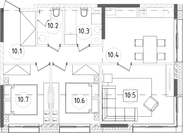 Планировка — Зорге, 9, 3-комн., 68 м²