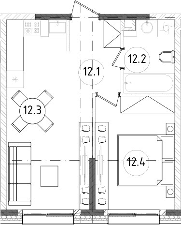 Планировка — Зорге, 9, 2-комн., 38 м²