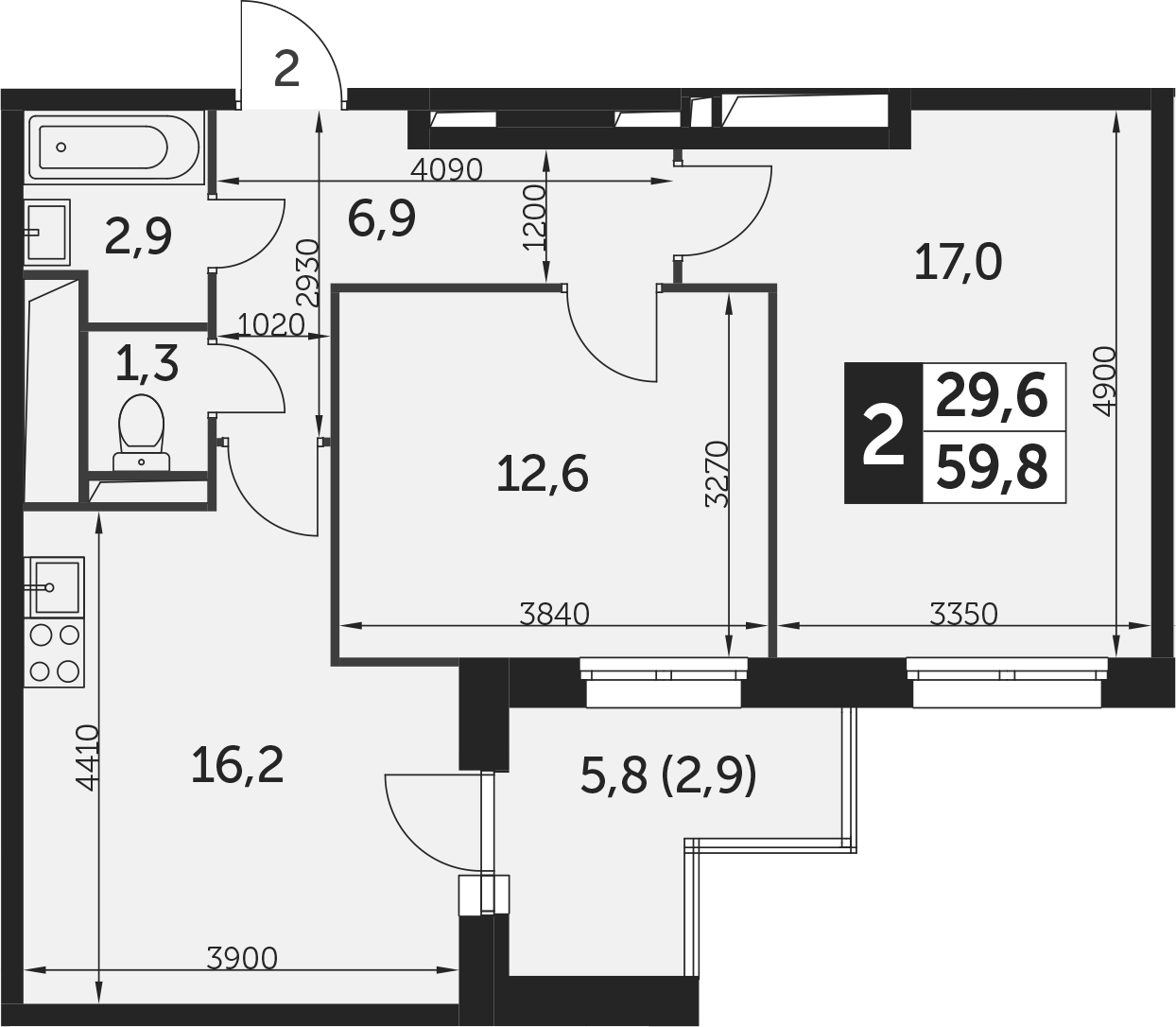 Планировка — Настроение, 3-комн., 57 м²