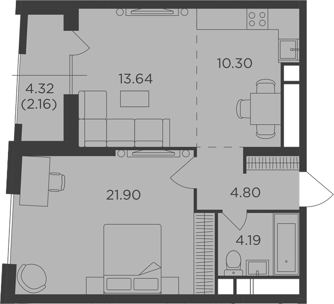Планировка — Кутузов Град, 2-комн., 52 м²