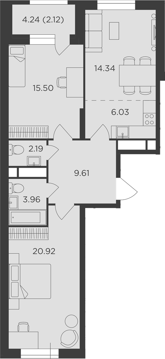 Планировка — Кутузов Град, 3-комн., 70 м²