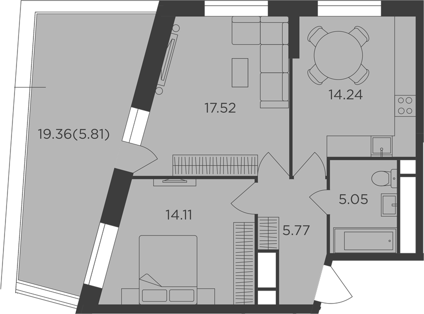 Планировка — Кутузов Град, 2-комн., 52 м²