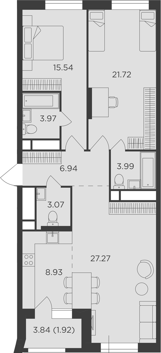 Планировка — Кутузов Град, 3-комн., 90 м²