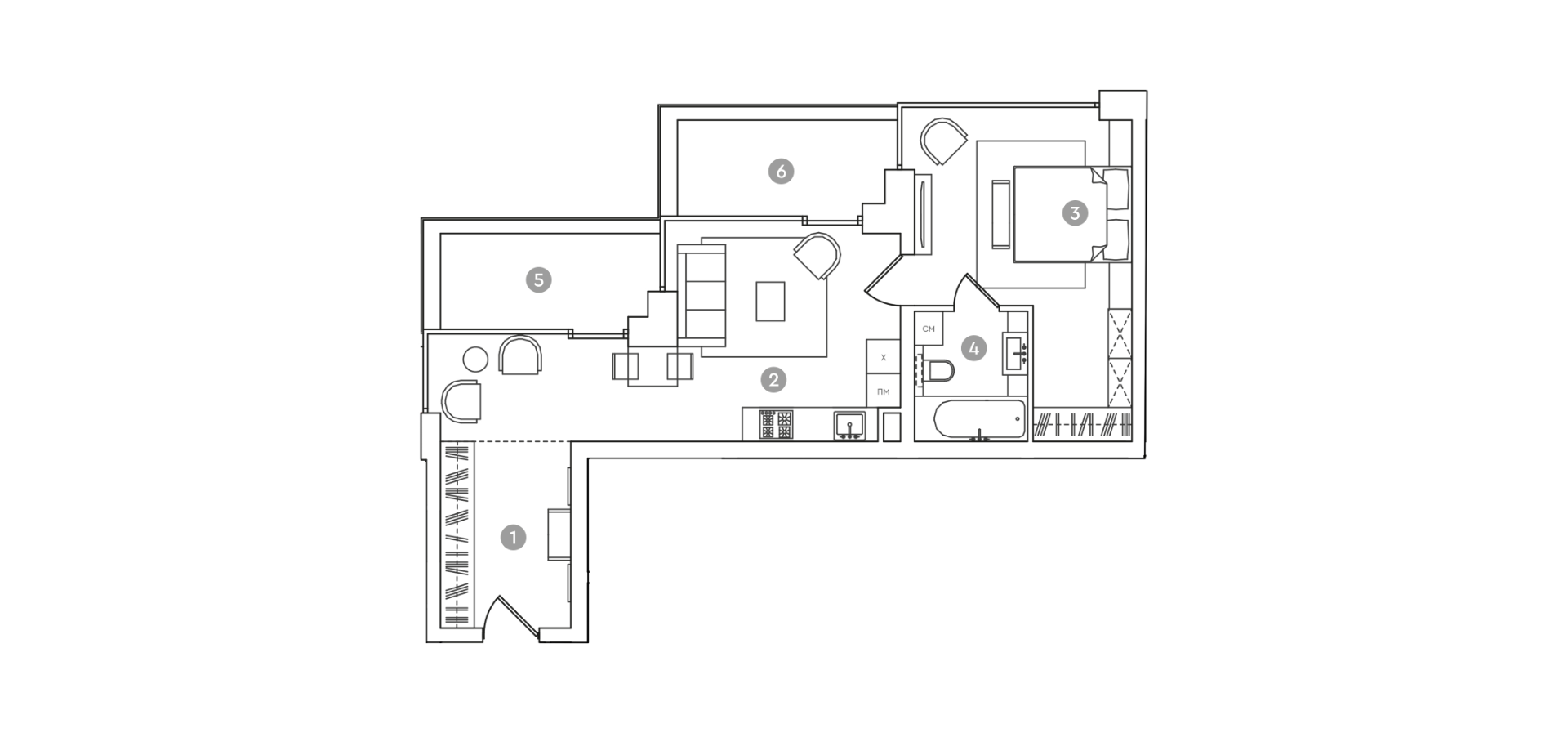 Планировка — RED 7, 2-комн., 52 м²