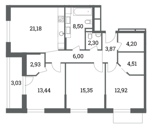 Планировка — HEADLINER, 4-комн., 94 м²