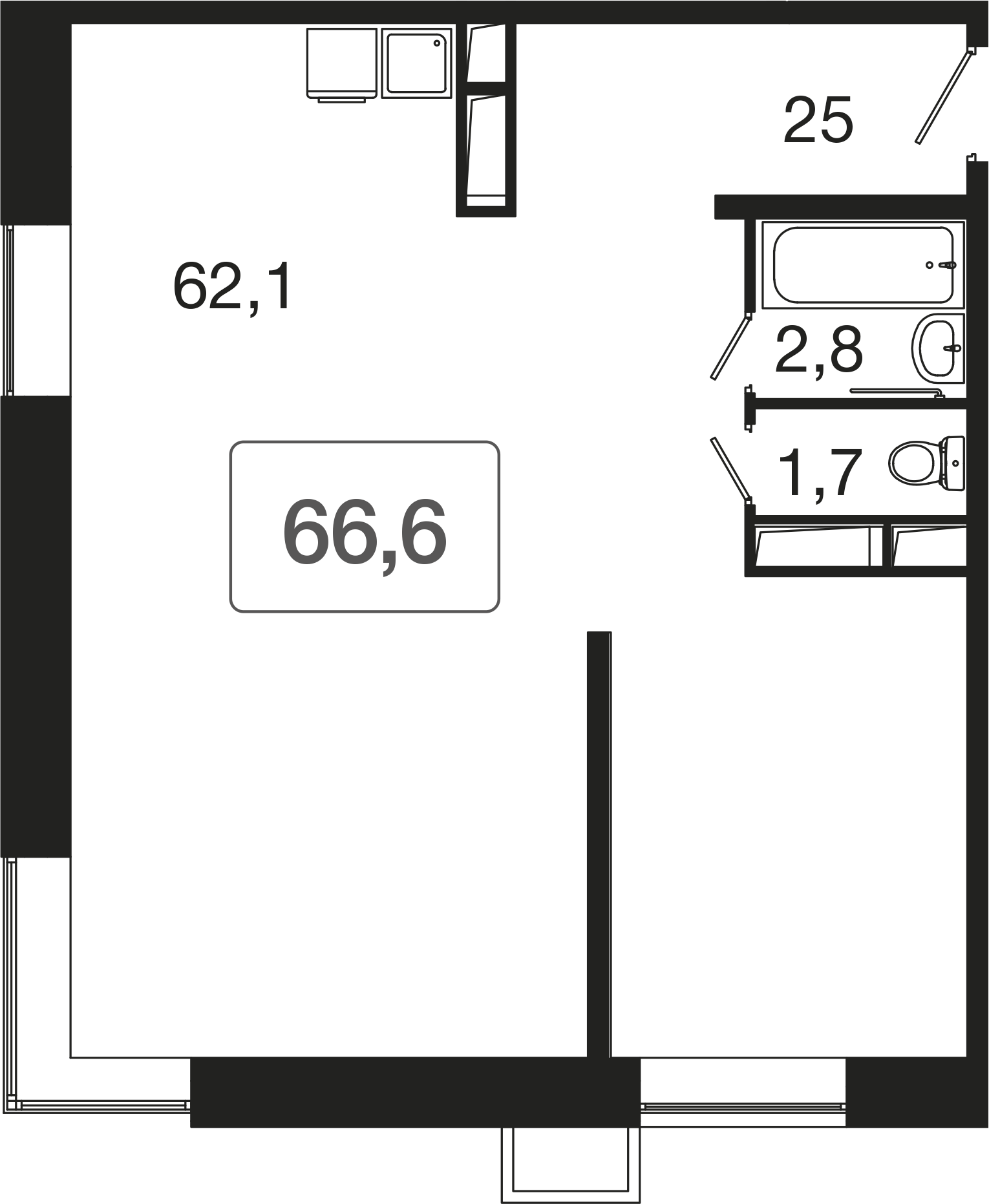 Планировка — Сердце Одинцово, 1-комн., 68 м²