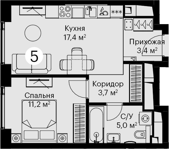 Планировка — Сити Бэй, 2-комн., 41 м²