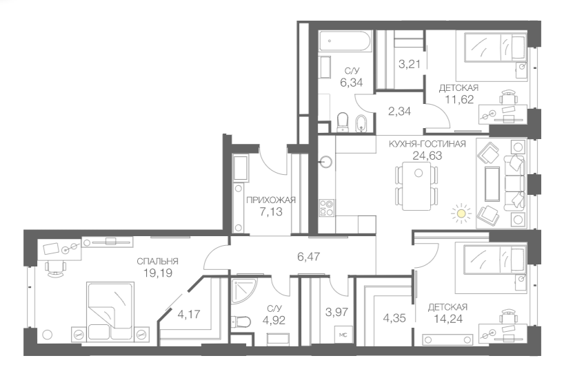 Планировка — HEADLINER, 4-комн., 113 м²
