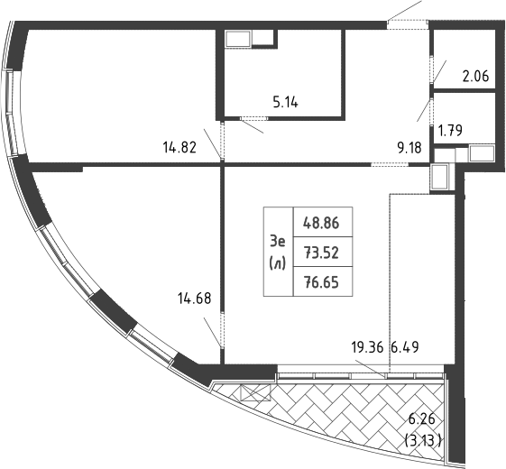 Планировка — Russian Design District, 3-комн., 70 м²