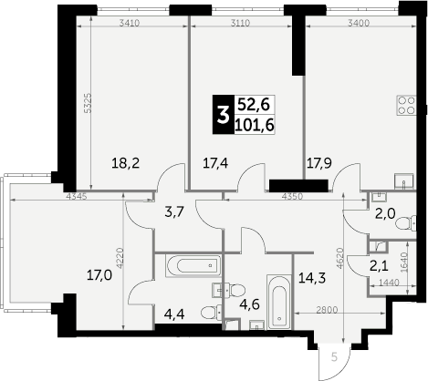 Планировка — Архитектор, 3-комн., 102 м²