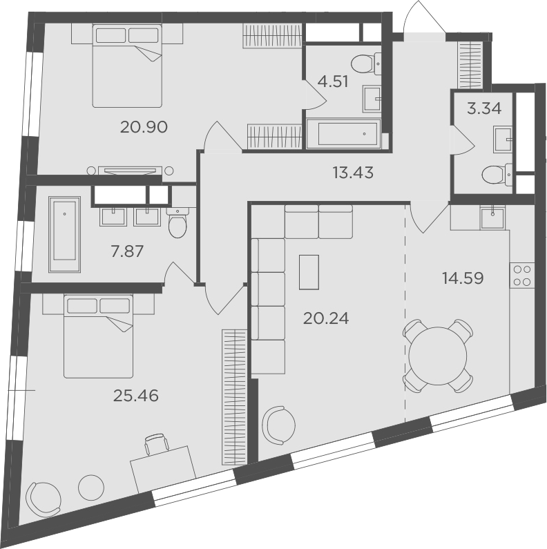 Планировка — Кутузов Град, 3-комн., 110 м²