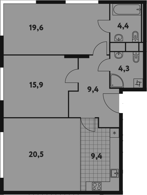 Планировка — Фестиваль Парк 2, 3-комн., 84 м²