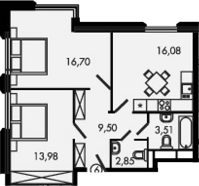 Планировка — Городские истории, 3-комн., 63 м²