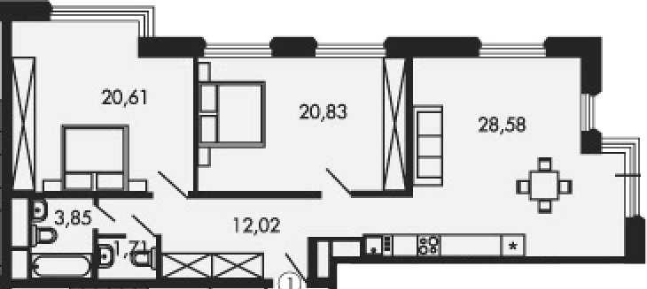 Планировка — Городские истории, 3-комн., 86 м²